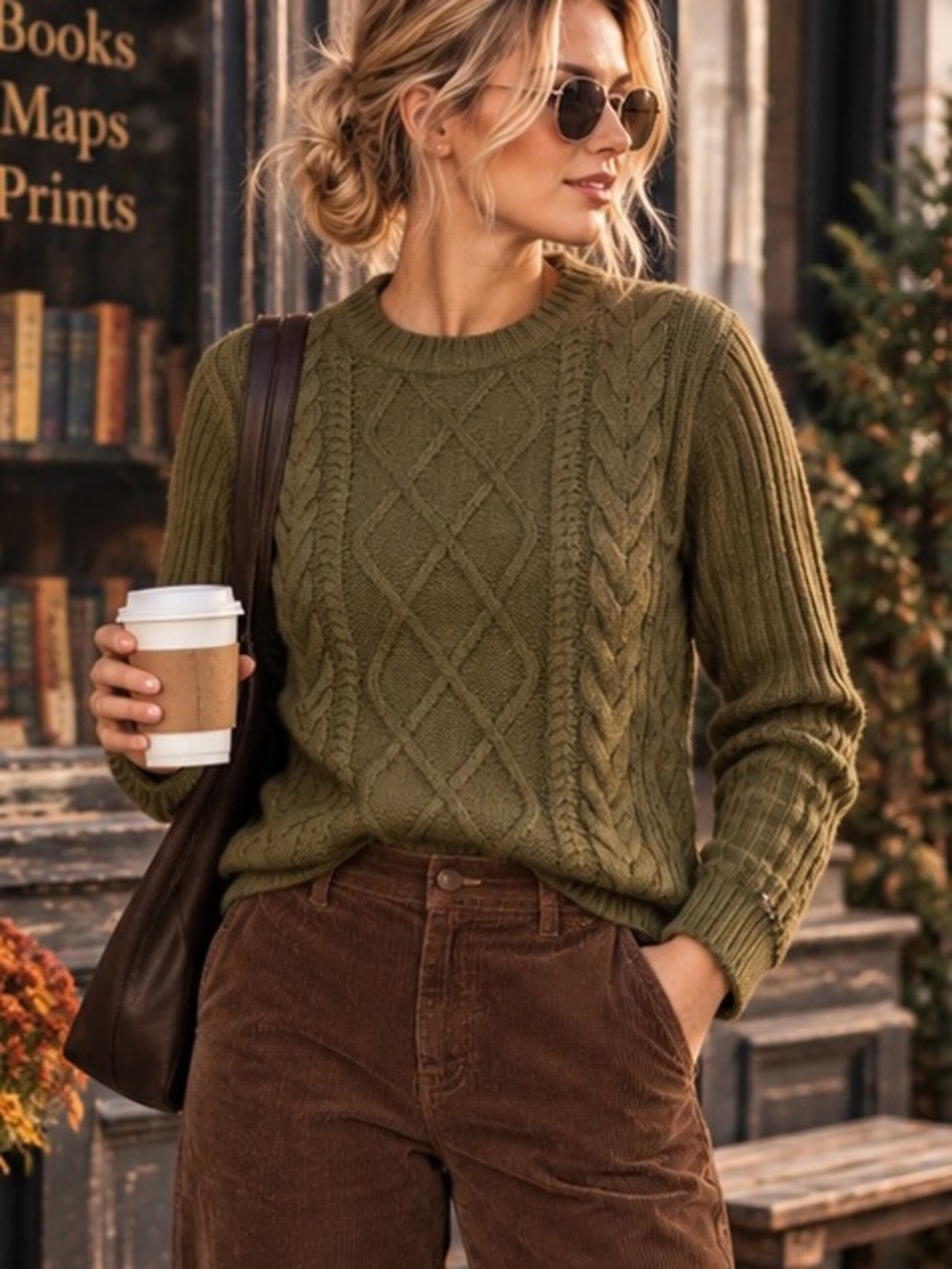 Tommy Hilfiger Cable Knit Sweater Olive Green Textured Crewneck Preppy L/G